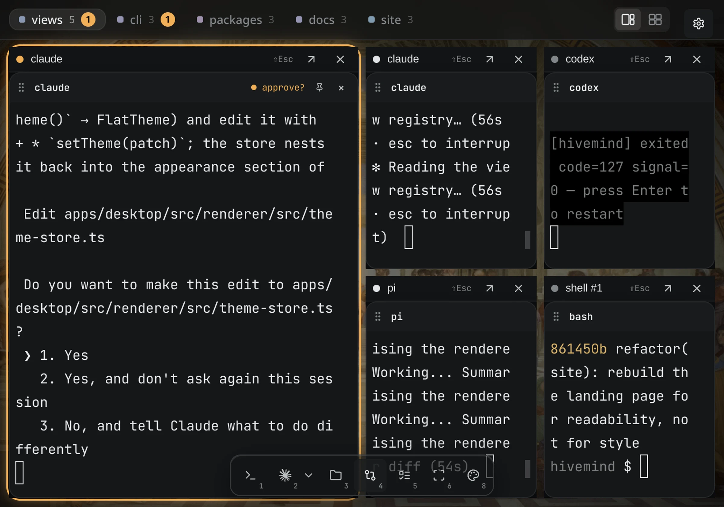 Tiled — every session at once